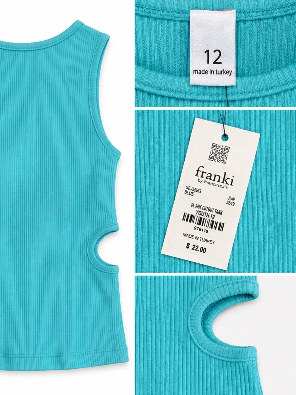 Girls Ribbed Cutout One-Piece Tank - Teal Blue